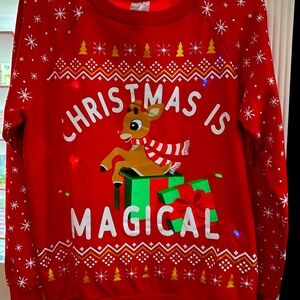 Light-Up Christmas Shirt with battery pack & hidden pouch for storage.